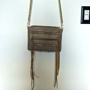 Used Rebecca Minkoff tan leather zipper bag with gold hardware